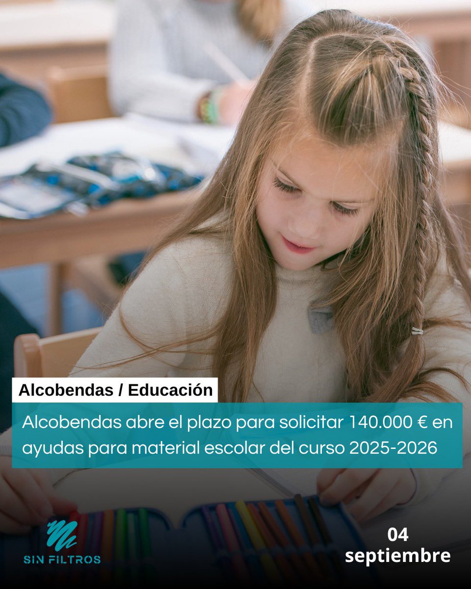 🔷 Alcobendas abre el plazo para solicitar 140.000 € en ayudas para material escolar del curso 2025-2026

📣 Las familias podrán presentar su solicitud online desde mañana y hasta el 25 de septiembre; las becas, de entre 60 y 200 €.

#NoSomos4S #Sinner