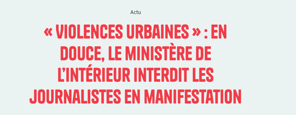 Il Ministero dell'Interno 🇫🇷 ha appena pubblicato il  suo “piano nazionale contro la violenza urbana”, in cui si legge: "la considerazione dello status dei giornalisti (...) non trova applicazione in un contesto di violenze urbane". 
Jusqu'ici...
Fonte:
humanite.fr/medias/emeutes…