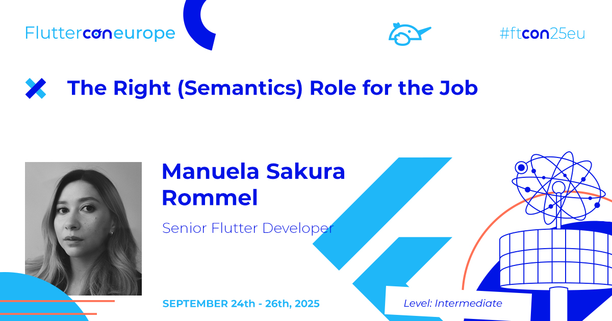 FlutterconWorld's tweet image. Can&apos;t wait to welcome @ManuSakuraRo to the #ftcon25eu lineup 👏

Unpack #Flutter’s new SemanticsRole system. In this session, #FlutterDevs will learn how to give widgets true identities &amp;amp; improve screen reader support. fluttercon.dev/speakers/manue…