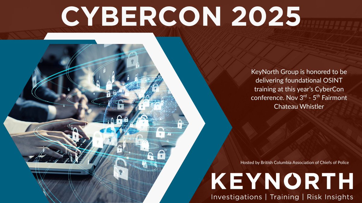 Key_North's tweet image. Join The KeyNorth Group for a one-day introductory training session on Open Source Intelligence (OSINT) at 𝐂𝐲𝐛𝐞𝐫𝐂𝐨𝐧 𝟐𝟎𝟐𝟓.

osinttraining.net/event/exciting…

#OSINT #lawenforcement #OpenSourceIntelligence #PublicSector #Investigations #cybercon