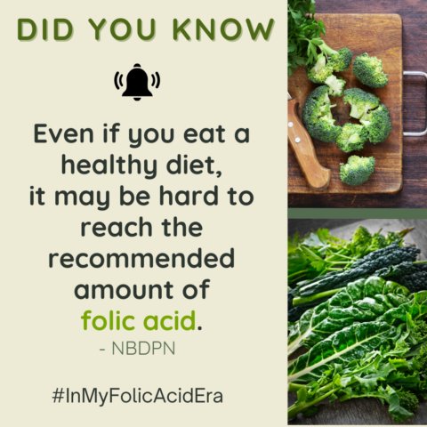 Folic acid has been proven to help prevent neural tube defects (NTDs), serious defects of the brain and spine! This is why women who can becoming pregnant should get 400mcg of folic acid daily to reduce their NTD risk. #InMyFolicAcidEra