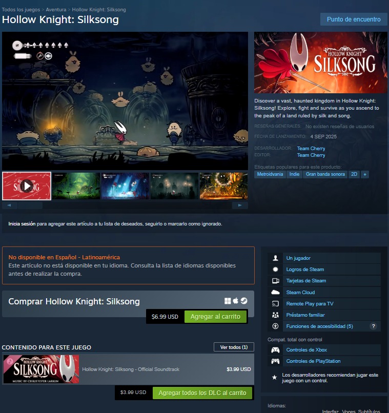 #HollowKnight Silksong a 7 US$ en #Steam... Gracias Gabe