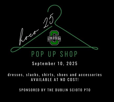 Next week is the HOCO Pop Up Store! Please drop donations before Sept. 10th to Scioto or message with questions!

#irishnation☘️