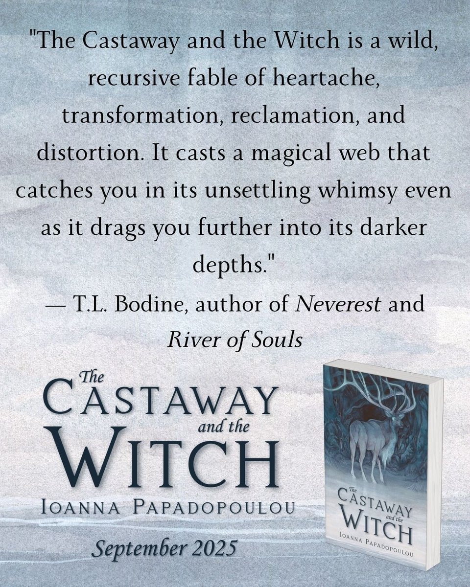 “A wild, recursive fable of heartache, transformation, reclamation, and distortion.”

-- T.L. Bodine, author of Neverest and River of Souls

The Castaway and the Witch is the new novella from Ioanna Papadopoulou. Coming September 2025.

Preorder now: bit.ly/4mTp7mJ