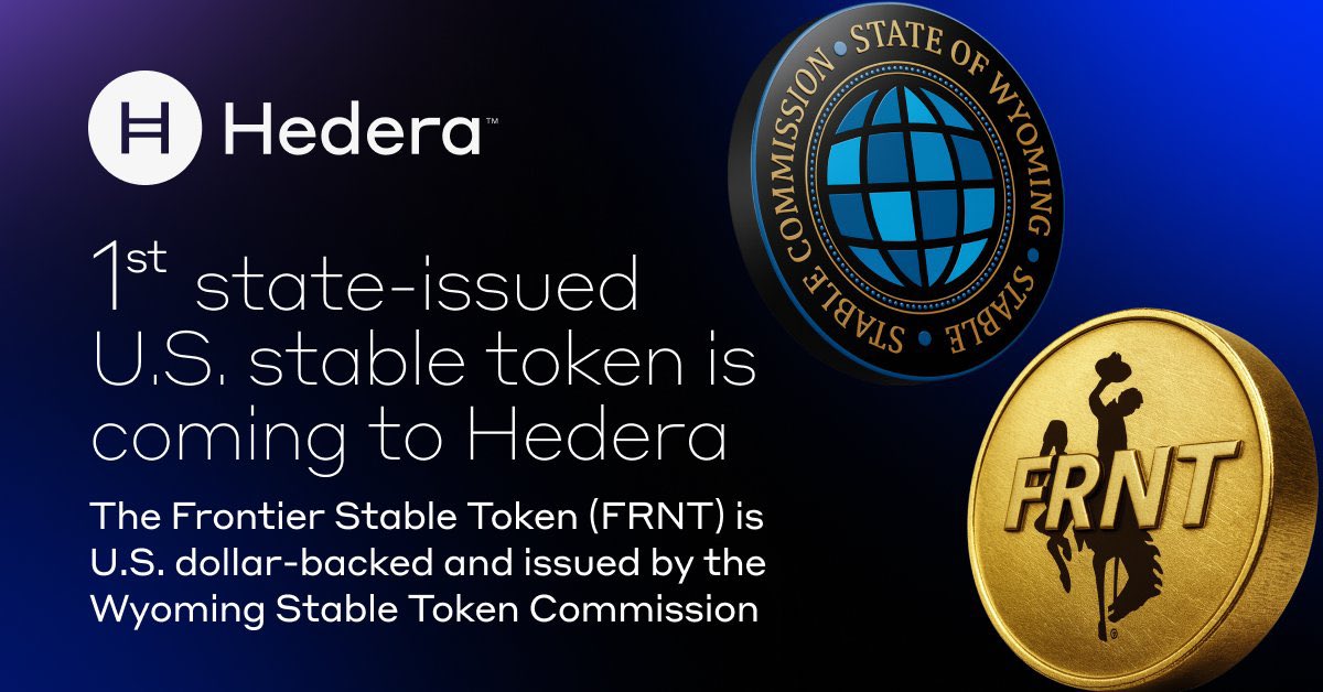 🚨 BREAKING: This is HUUUGE for $HBAR

Wyoming launches the Frontier Stable Token (FRNT) on Hedera, the first-ever U.S. state-issued stablecoin. 

Created under the 2023 Wyoming Stable Token Act, FRNT is fully backed by U.S. dollars, short-term Treasuries, and a 2% reserve for