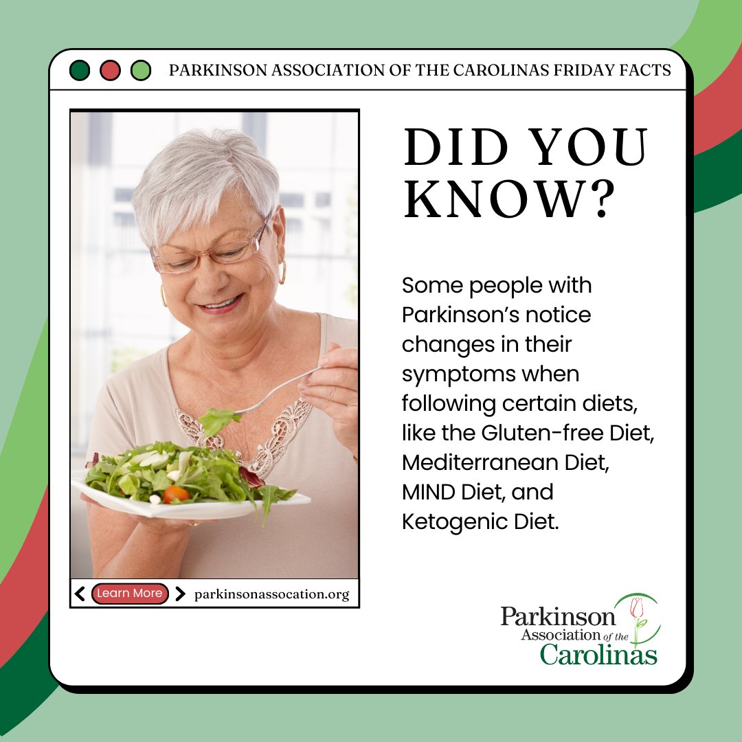 🥗 #FridayFacts: Diet &amp; Parkinson’s 🥗 Some people notice symptom changes on certain diets, but results vary. Nutrition matters! Always consult your doctor or a dietitian. Learn more: michaeljfox.org/sites/default/… #Parkinsonsdisease  #PAC