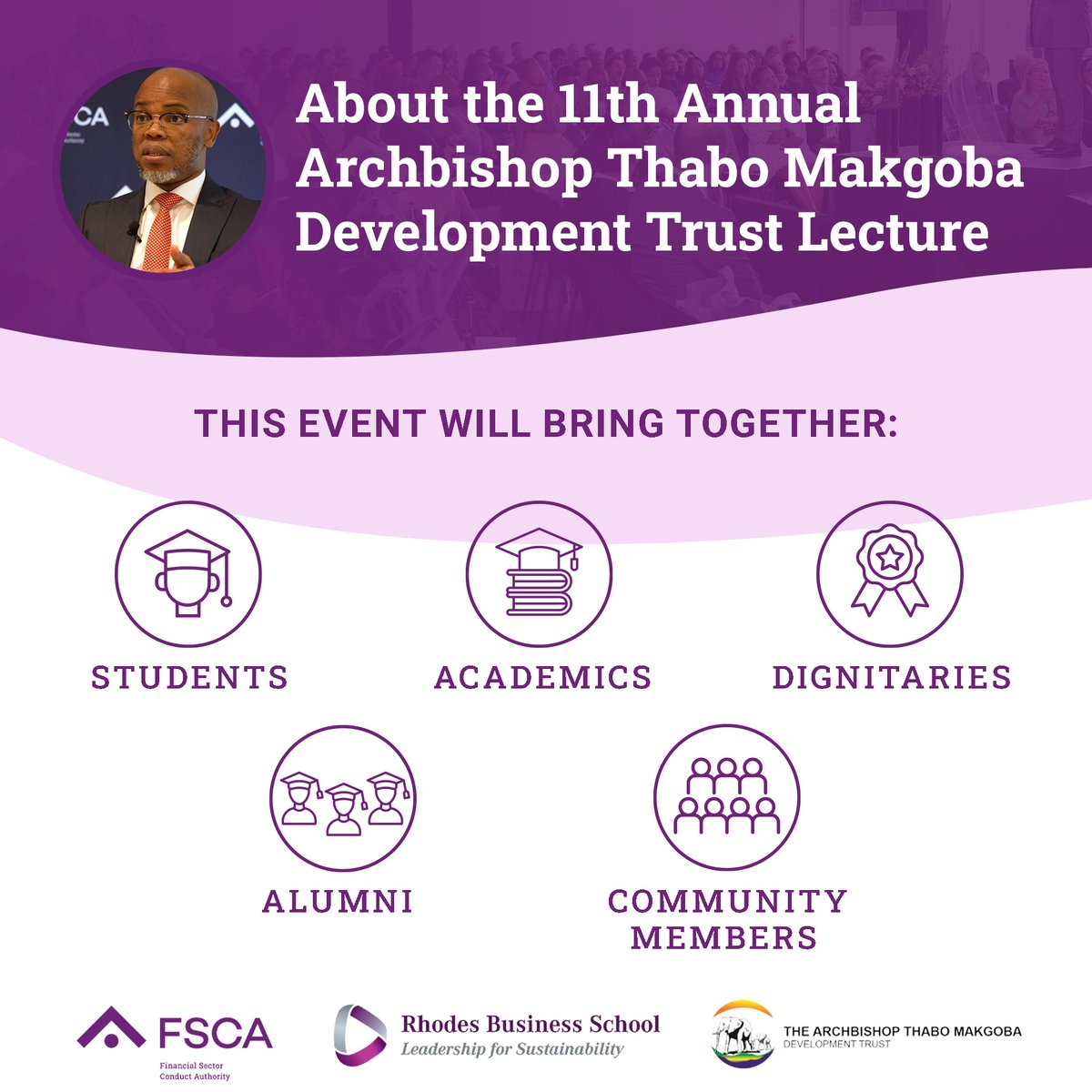 fscasouthafrica's tweet image. Join us for the 11th Annual @ArchTrust Lecture, celebrating the 25th anniversary of the @RhodesBusiness School! A streaming link will be shared with virtual attendees closer to the event date.

#FSCATalks #ValuesBasedLeadership  #RhodesUniversity #ArchbishopThaboMakgobaTrust