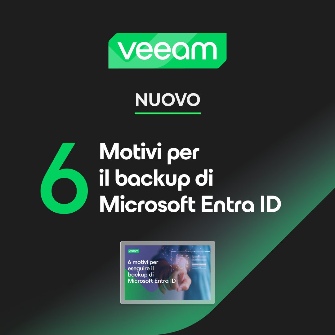 Microsoft Entra ID è tra gli obiettivi primari di attacchi, circa 600 milioni al giorno. 
Il suo backup è vitale per la resilienza aziendale.

📥Scopri i 6 motivi per cui non puoi farne a meno! 
👉 bit.ly/4p0a9fJ