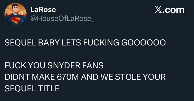 So they're literally celebrating the fact that their movie is underperformed at the box office and have zero originality. What an Orwellian reality they live in! Wow.