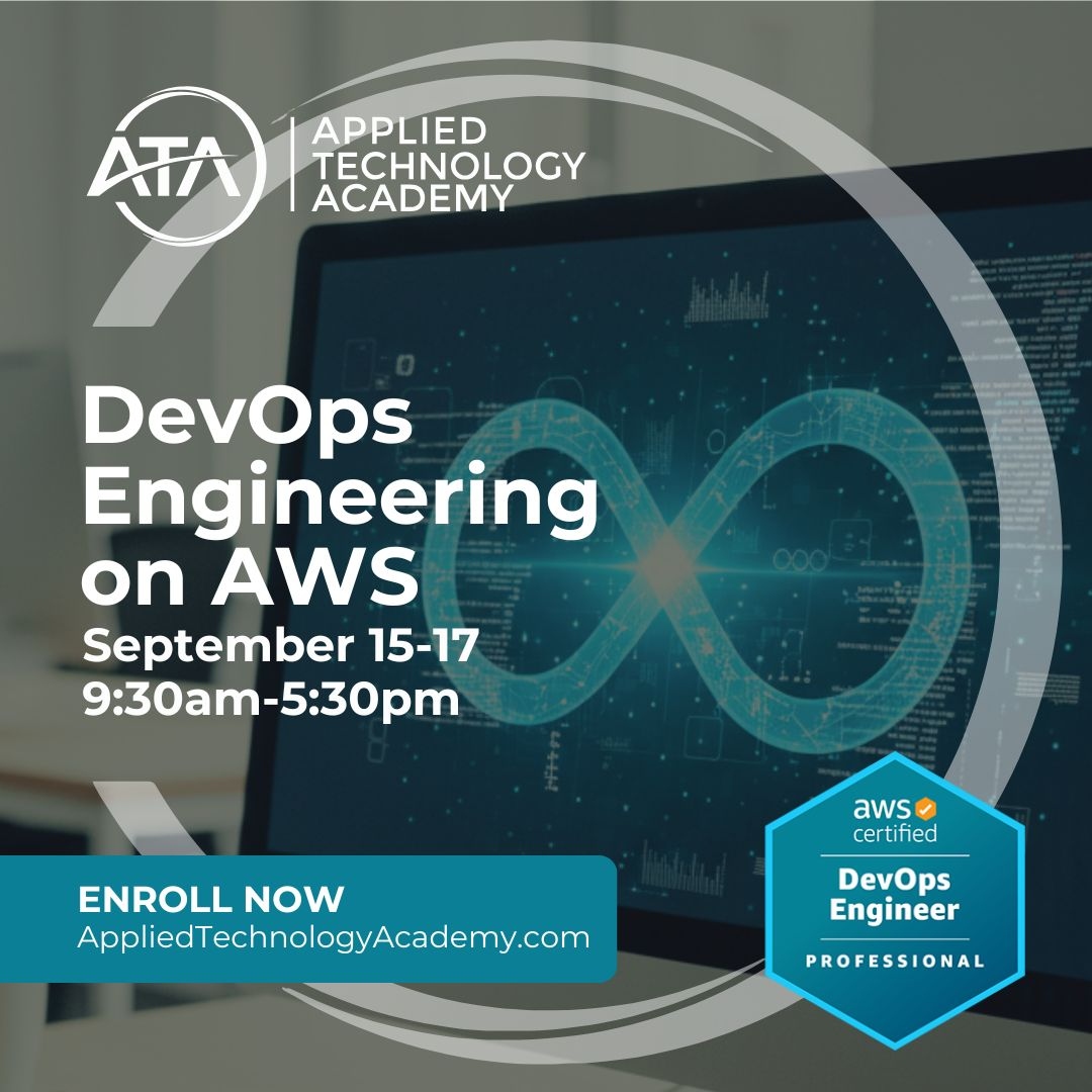 appliedtechac's tweet image. Unlock your potential as an AWS DevOps expert with our @AWS  DevOps Engineering on AWS course!

Join us from September 15-17, 9:30 AM - 5:30 PM, and learn how to implement, manage, and scale applications on the AWS platform. This hands-on training is your path to becoming an AWS…