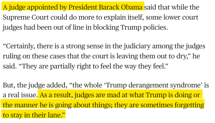 <a href="/ByronYork/">Byron York</a> I find the below quote to be the best of the bunch.  A judge "staying in his lane" doesn't mean having to allow Trump to do whatever he wants.  But it does mean allowing Trump to do whatever he's allowed to.

All a judge has to do is rely entirely on the law.