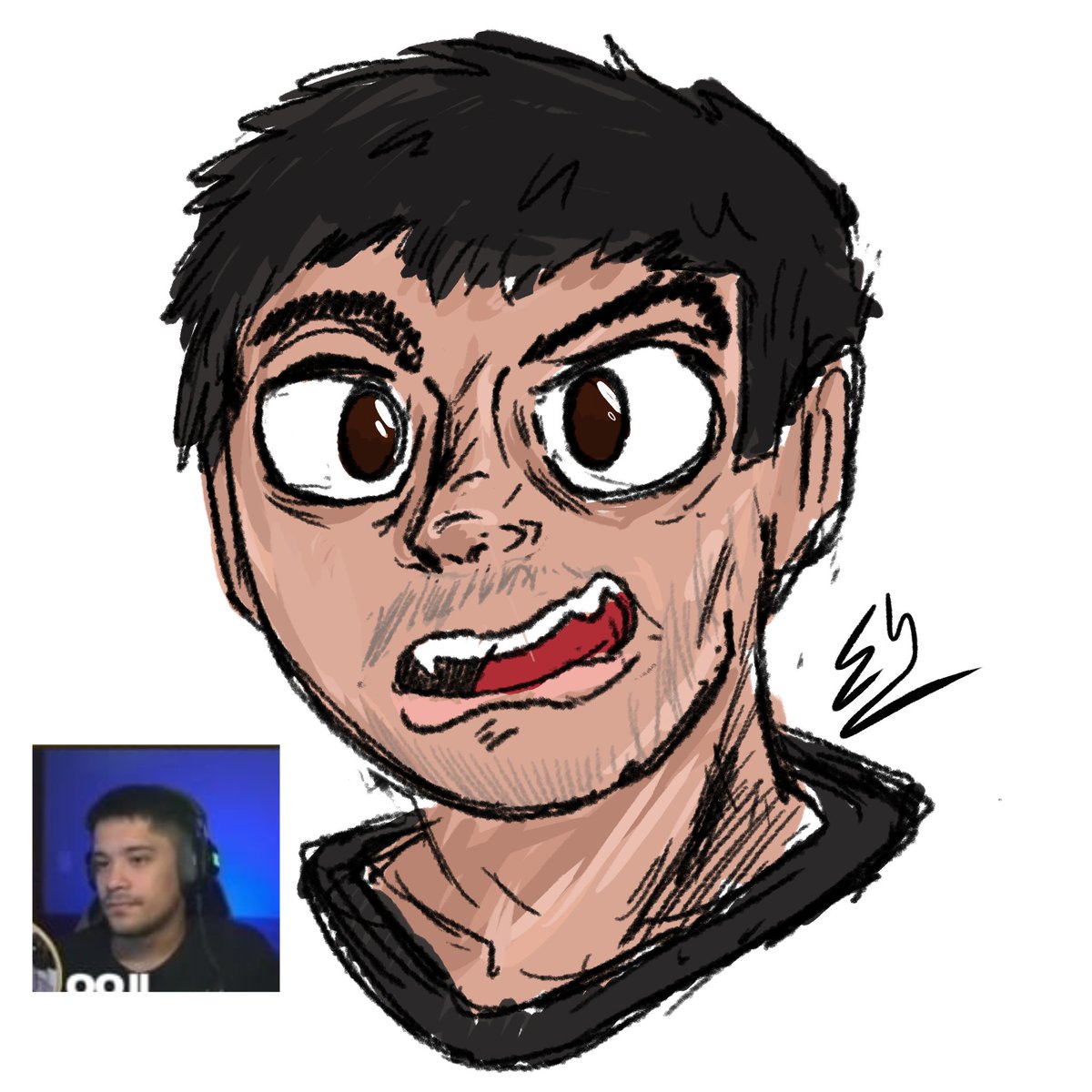 Eu acho que deixei o rosto dele redondo 
E não acertei a cor de pele muito bem 
Fanart para @/descreveairpg 
#BrArt #fanart #drawing de