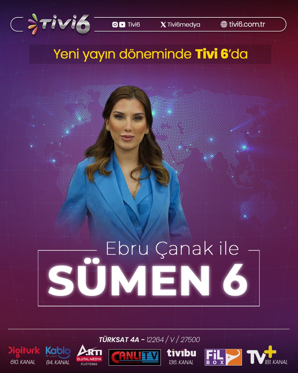 Tivi6 ekranlarında, deneyimli sunucu Ebru Çanak moderatörlüğünde hazırlanan Sümen6, gündemin sıcak konularını, ilginç tartışmaları ve dikkat çeken gelişmeleri izleyicilerle buluşturuyor.

Her bölümüyle farklı bakış açıları, çarpıcı analizler ve sürükleyici sohbetler sunan Sümen6,