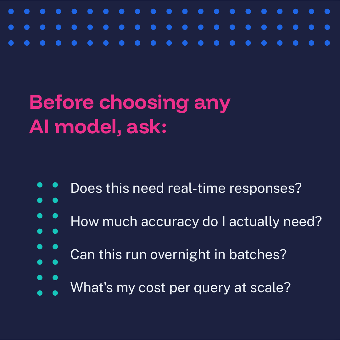 Lucidworks (@lucidworks) on Twitter photo #AIagents are powerful — but does your team use premium #LLMs for everything?
Before you run a single task, ask:
❓Does this need real-time responses?
❓How accurate does it really need to be?
❓Could it run overnight in batches?
#AIOrchestration #AIagents are powerful — but does your team use premium #LLMs for everything?
Before you run a single task, ask:
❓Does this need real-time responses?
❓How accurate does it really need to be?
❓Could it run overnight in batches?
#AIOrchestration