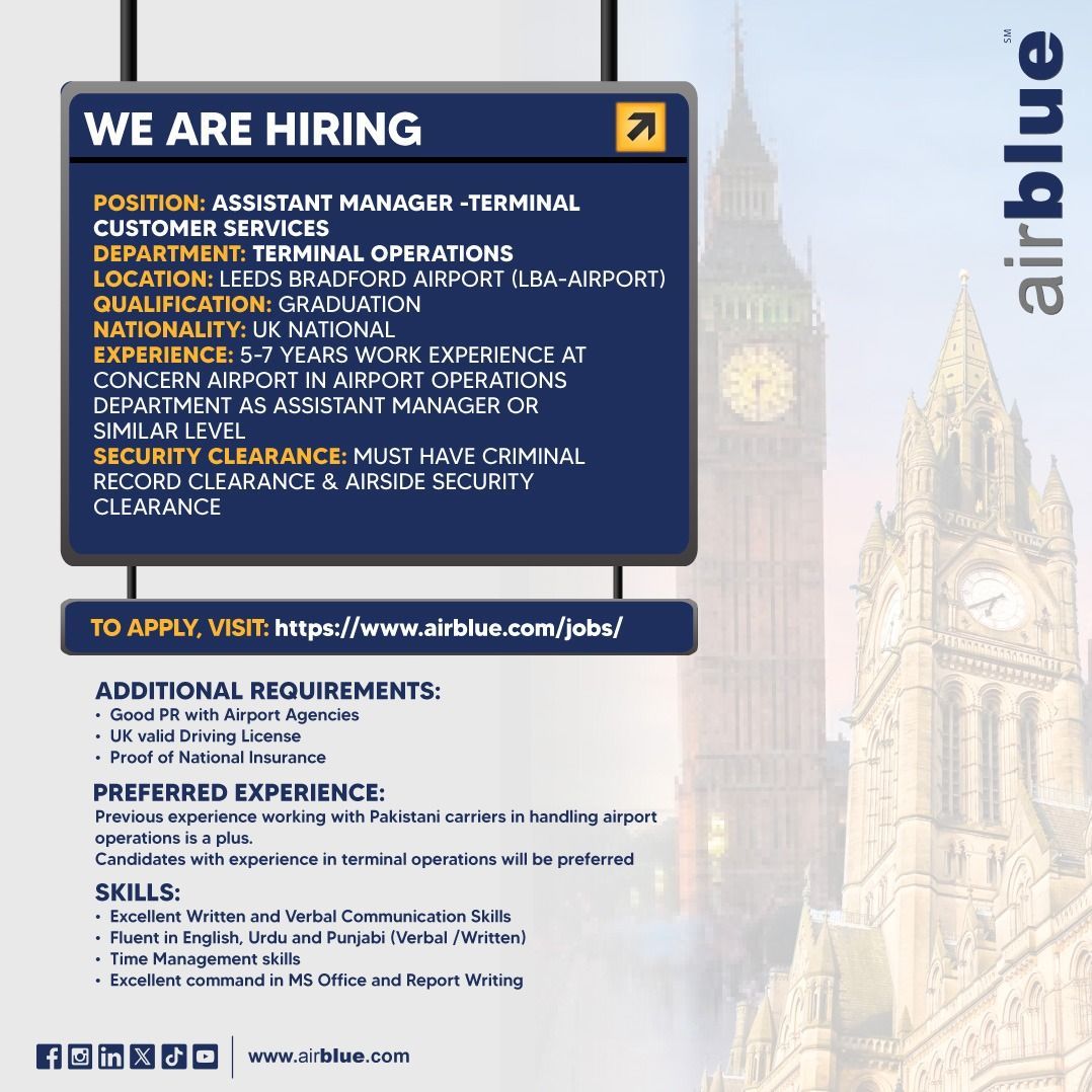 We're hiring!
This is your chance to join our team

#hiring #airblue #aviation