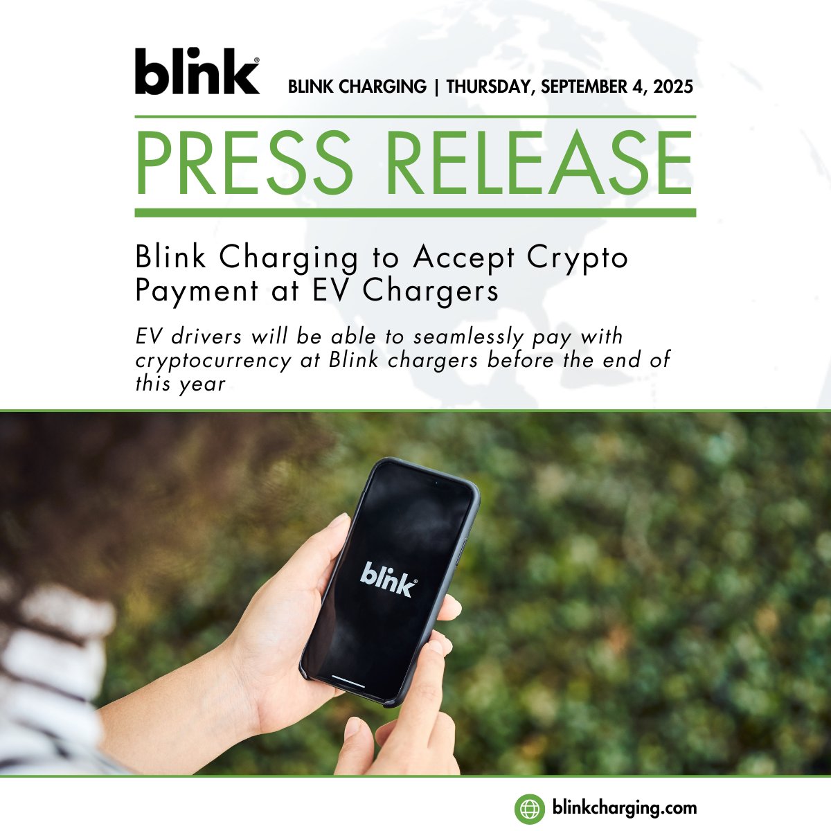 Blink Charging to Accept Crypto Payment at EV Chargers Exciting news! EV  drivers will be able to seamlessly pay with cryptocurrency at Blink  chargers before the end of this year. 🔗 https://t.co/JIFsskgMQy #