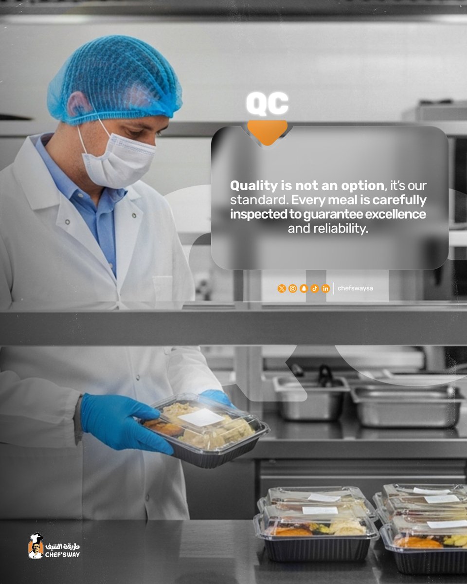 chefswaysa's tweet photo. Quality is our commitment.
At Chef’s Way, every meal undergoes strict inspection to ensure it meets the highest standards of safety, reliability, and excellence.

في طريقــة الشيــف، دائماً ماتخضع كل وجبة لفحص دقيق لضمان أعلى معايير السلامة والجودة. https://t.co/HDnk2Le8Vb