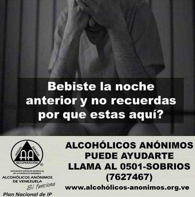 En <a href="/aanonimosvzla/">A Anónimos Venezuela</a> dedicamos este mes a llevar nuestro mensaje de recuperación al privado de libertad "tengo 57 años de edad y 11 sobrio en A.A., pero no siempre fue así; de mis 57 años, 25 los pase en prisión por mi manera de beber" TU NO PUEDES SALIR PERO NOSOTROS PODEMOS LLEGAR