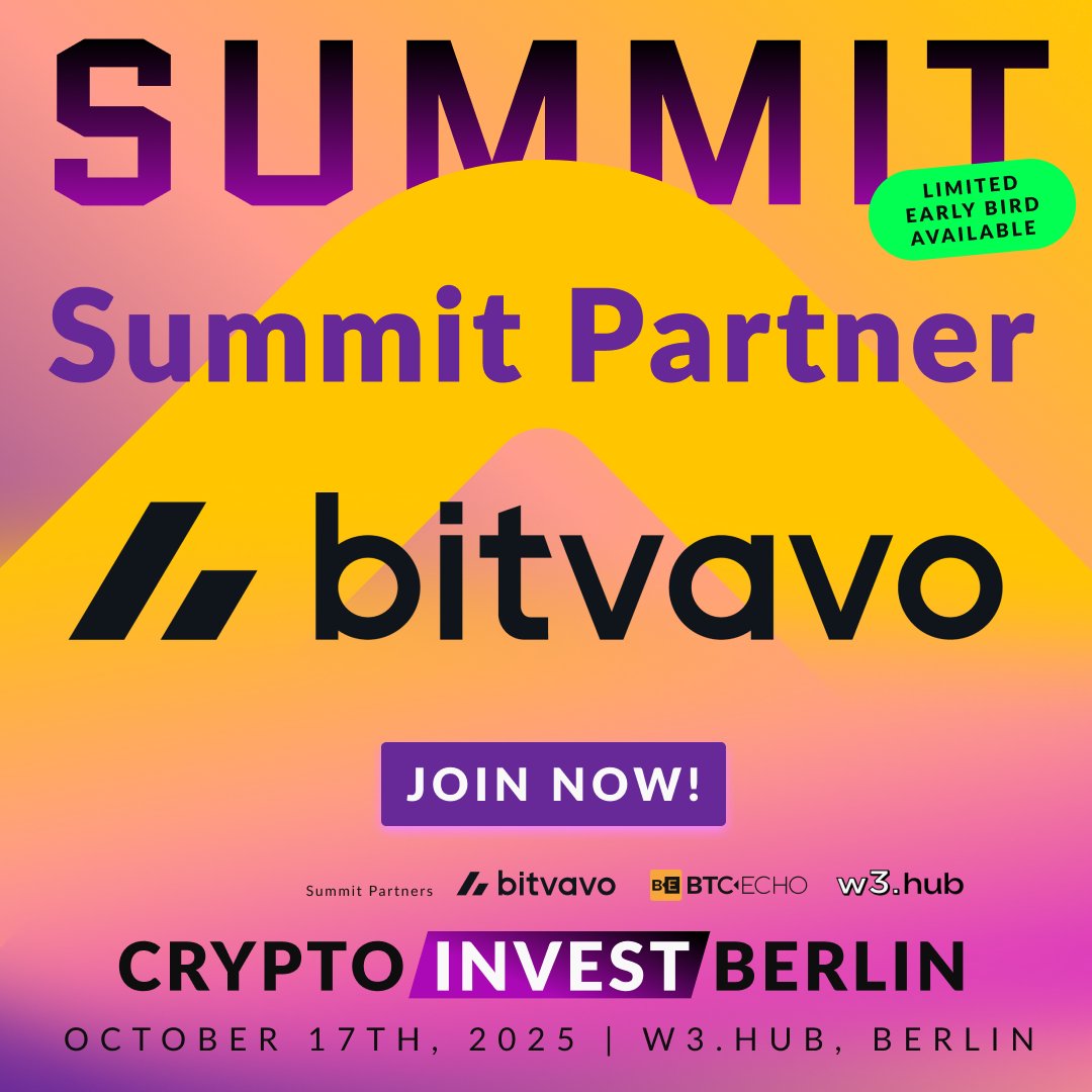Oct 17, Berlin → the stage for investors, innovators & experts in crypto &  digital assets. With partners like @bitvavo, @BTC_ECHO, @blockpit_io &  @w3hub, #CIS25 helps you invest smart in Web3 with