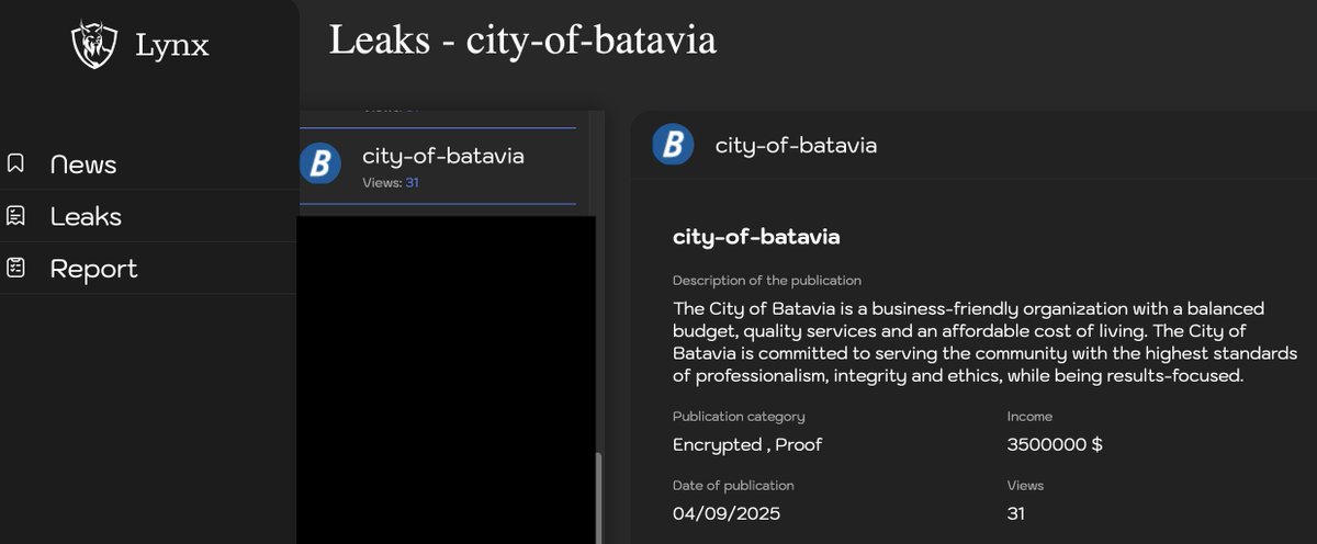 lnconnolly's tweet photo. Ransomware group Lynx is alleged to have breached the City of Batavia, NY
#ransomware https://t.co/YHNaOYfdQl