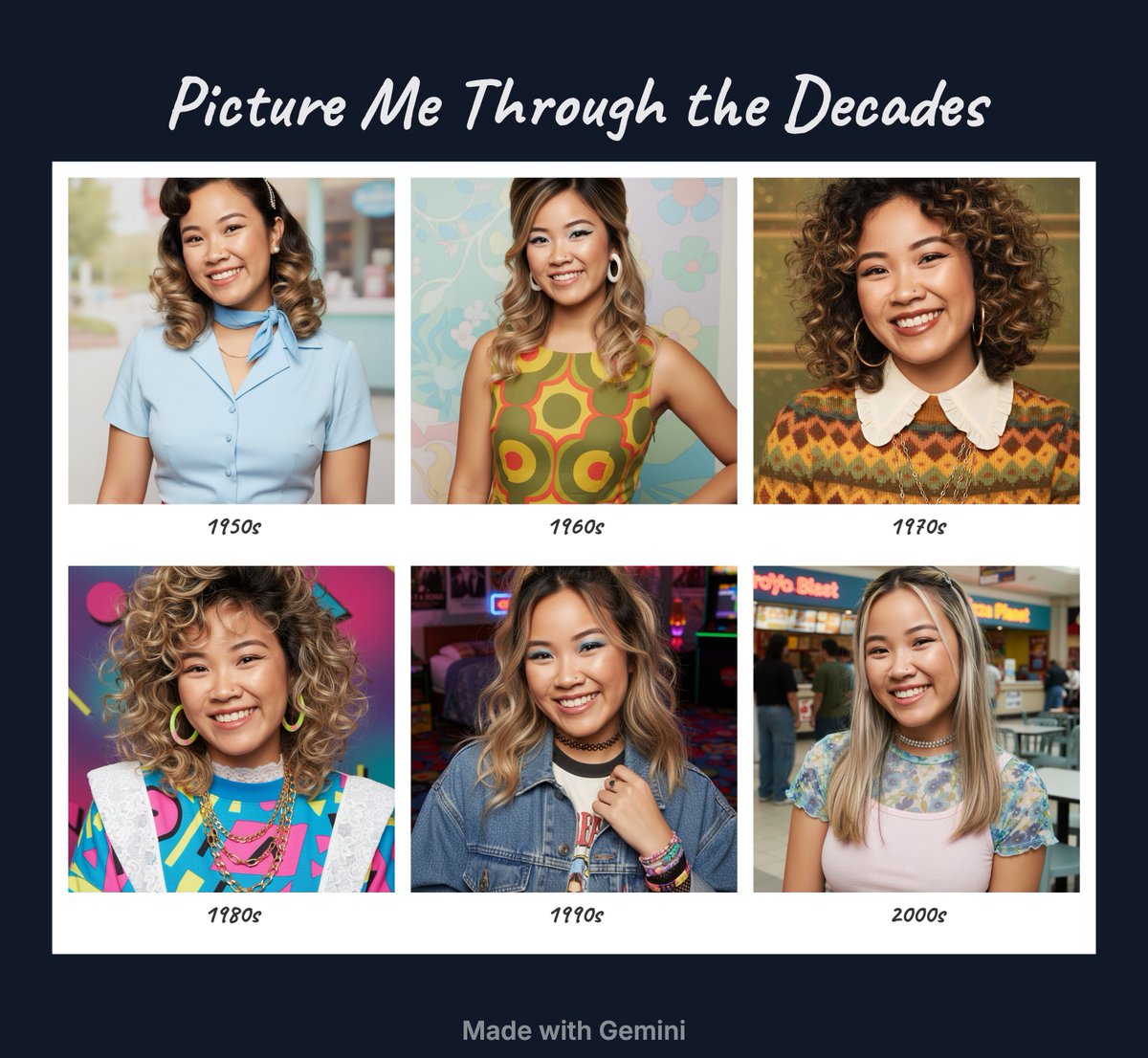 GeminiApp's tweet image. Now you can make multiple nano-banana images without even using a prompt, thanks to these templates our team built in Canvas: goo.gle/3JMinYM
See yourself with a new headshot, hairstyle, in different decades & more. Then share your results in the replies, and let us know…