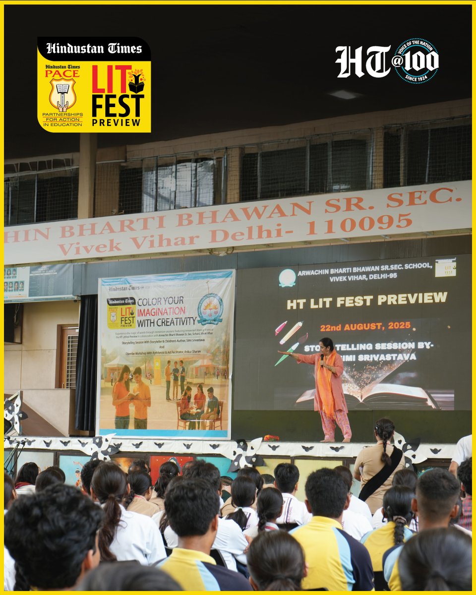 htTweets's tweet photo. The #HTLitFestPreview at Arwachin Bharti Bhawan Sr. Sec. School, Vivek Vihar, was a vibrant celebration of stories, rhythm, and imagination!

From a spellbinding storytelling session by Simi Srivastava—master storyteller, TEDx speaker, and founder of Kathashala—to a high-energy Djembe performance by Ankur Sharan, founder of Rhythmshala, the audience was left enthralled.

With Guests of Honour Sadiah Aleem and Prerna Jain adding to the occasion, the day became an unforgettable experience where students discovered the joy and power of storytelling and performance.

#HTLitFest #HTLitFestPreview #Djembe #Storytelling #HTPACE | @htschooltweets | @ArwachinS | @prernao2