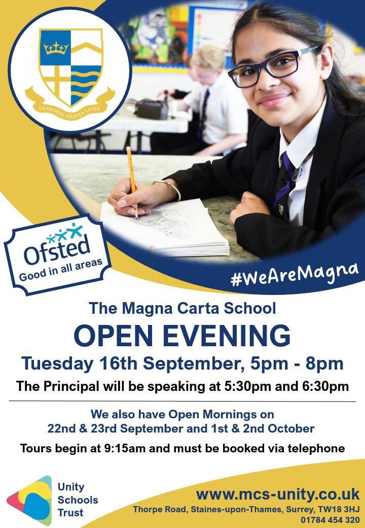 Our Open Evening is on Tuesday 16th September 2025, 5:00pm to 8:00pm. Tours, live demos, student guides + Principal talk at 5:30pm and 6:30pm. #WeAreMagna #LearningShapesLives
#OpenEvening #Year6 #SecondarySchool #Surrey #TMCS