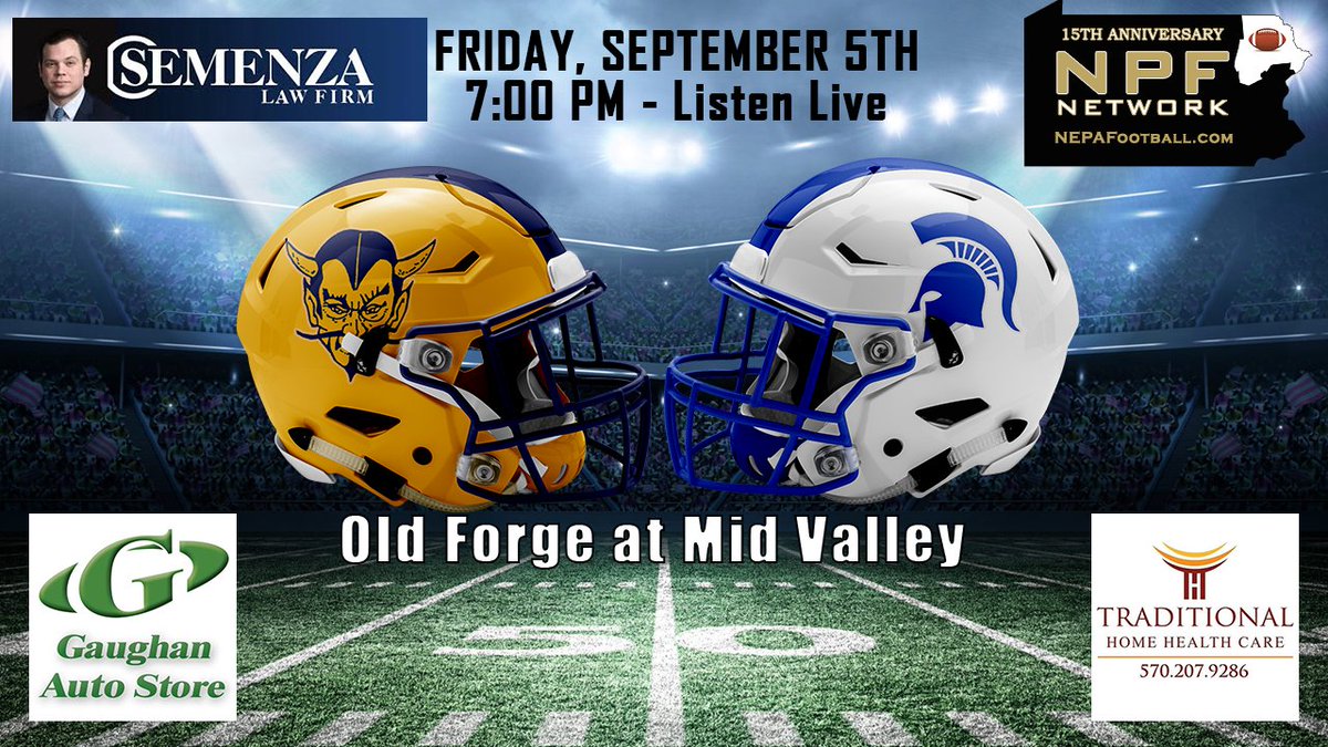 Listen live on Friday as Old Forge battles Mid Valley presented by the Semenza Law Firm. Pregame Show at 6:45pm. Kickoff at 7:00pm. Dean Corwin &amp; Rick Noatri on the call
meridix.com/channel/?livei…
<a href="/BDFN_OldForge/">Blue Devil Football Network</a> <a href="/MVAthletics931/">Mid Valley Athletics</a>