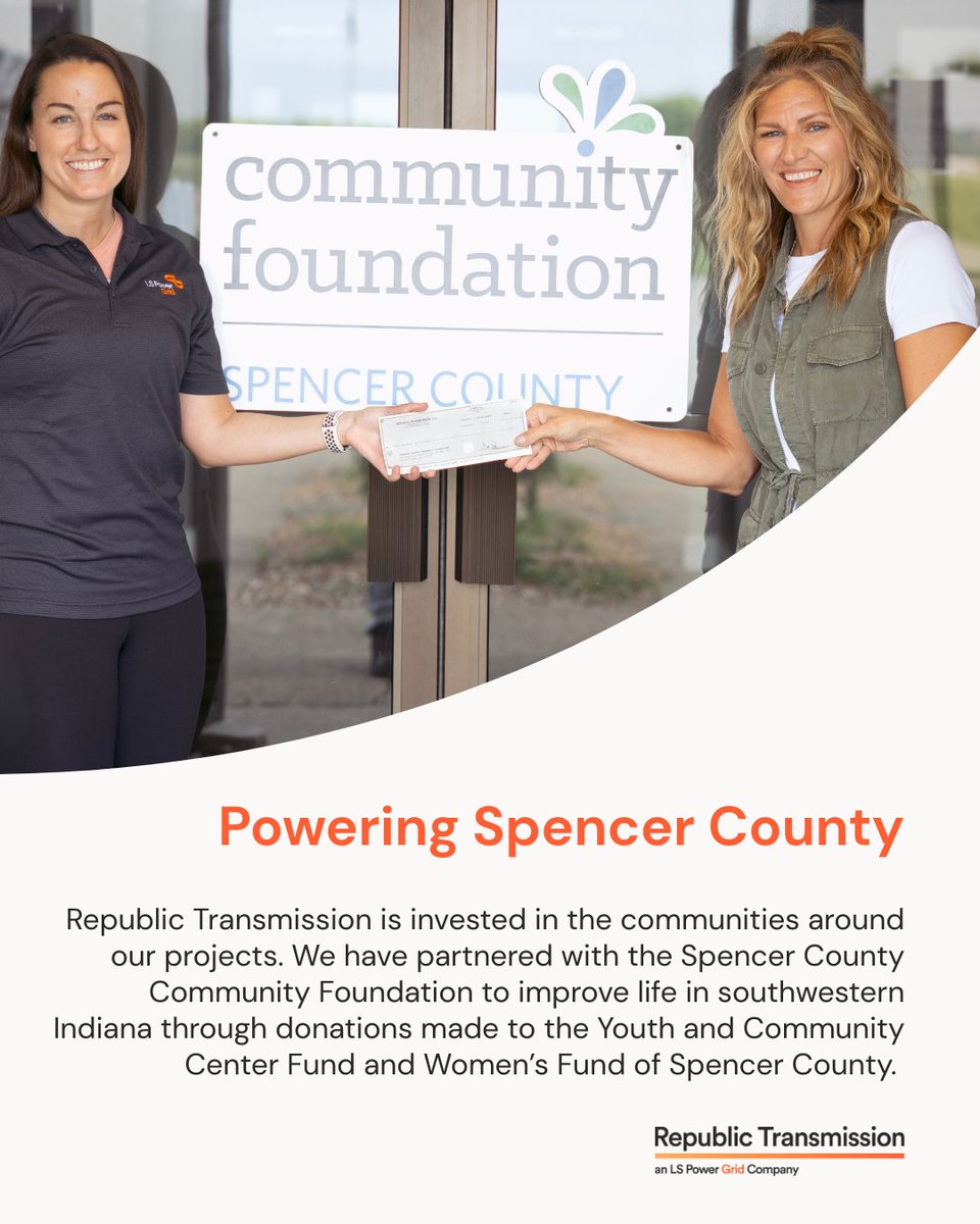 @LSPowerGrid (@lspowergrid) on Twitter photo The Spencer County Community Foundation works to improve wellbeing and create good in southwestern Indiana. We are proud to join with them in this effort and increase their impact with a $5000 donation. #SpencerCounty #CommunityFoundationAlliance #poweringthefuture #energytwitter The Spencer County Community Foundation works to improve wellbeing and create good in southwestern Indiana. We are proud to join with them in this effort and increase their impact with a $5000 donation. #SpencerCounty #CommunityFoundationAlliance #poweringthefuture #energytwitter