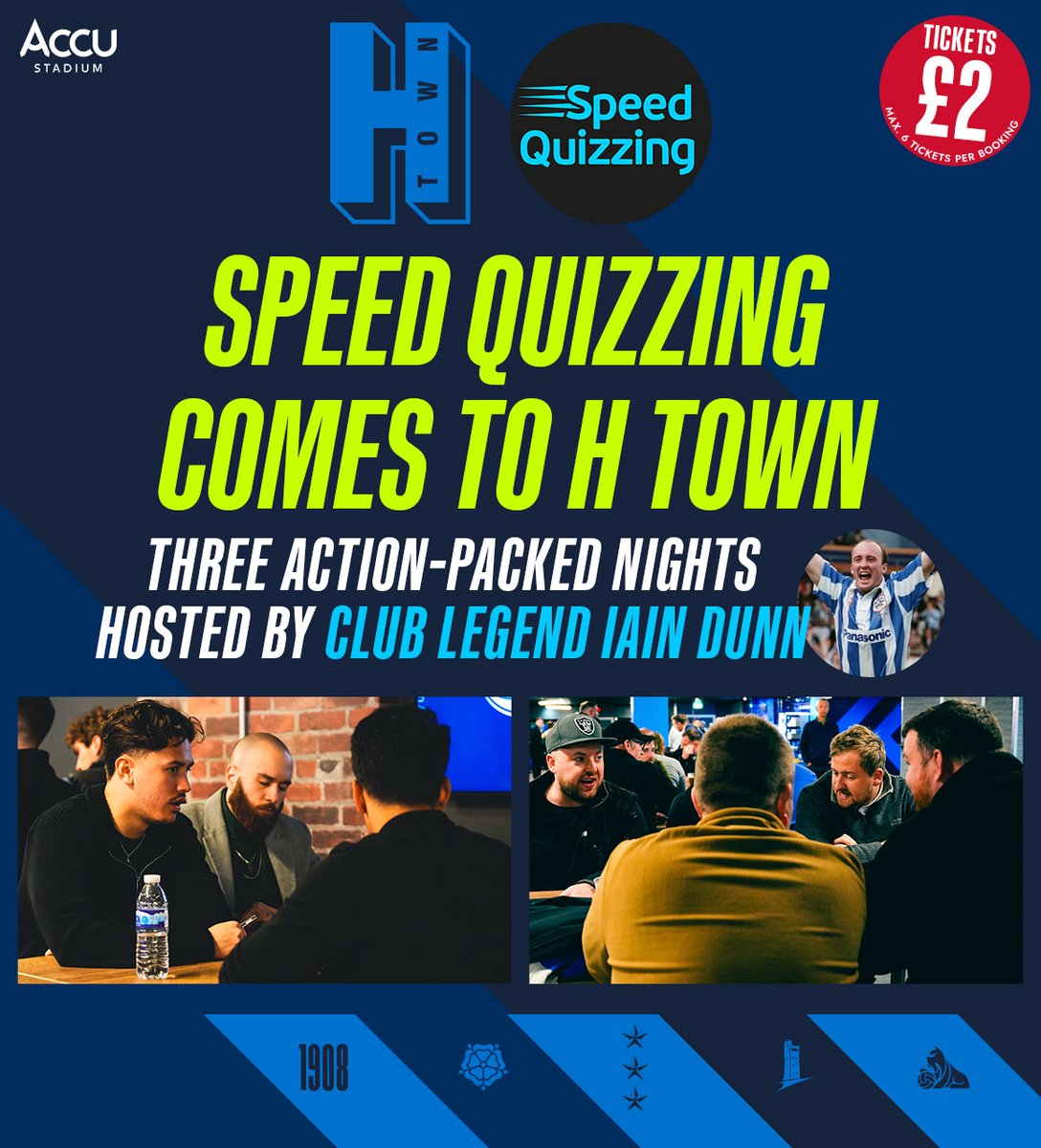AccuStadium's tweet image. Pens down, phones out! 📱 

Join Iain Dunn for Speed Quizzing in H Town on Thursday 18th September! 🧠💥 

👥 Teams of up to 6
🎟 £2pp
🕖 Doors: 7 pm | Quiz: 7:30 pm
🍔 Food &amp;amp; drink served all night

Find out more and grab your tickets: bit.ly/4mIalyV

#SpeedQuizzing