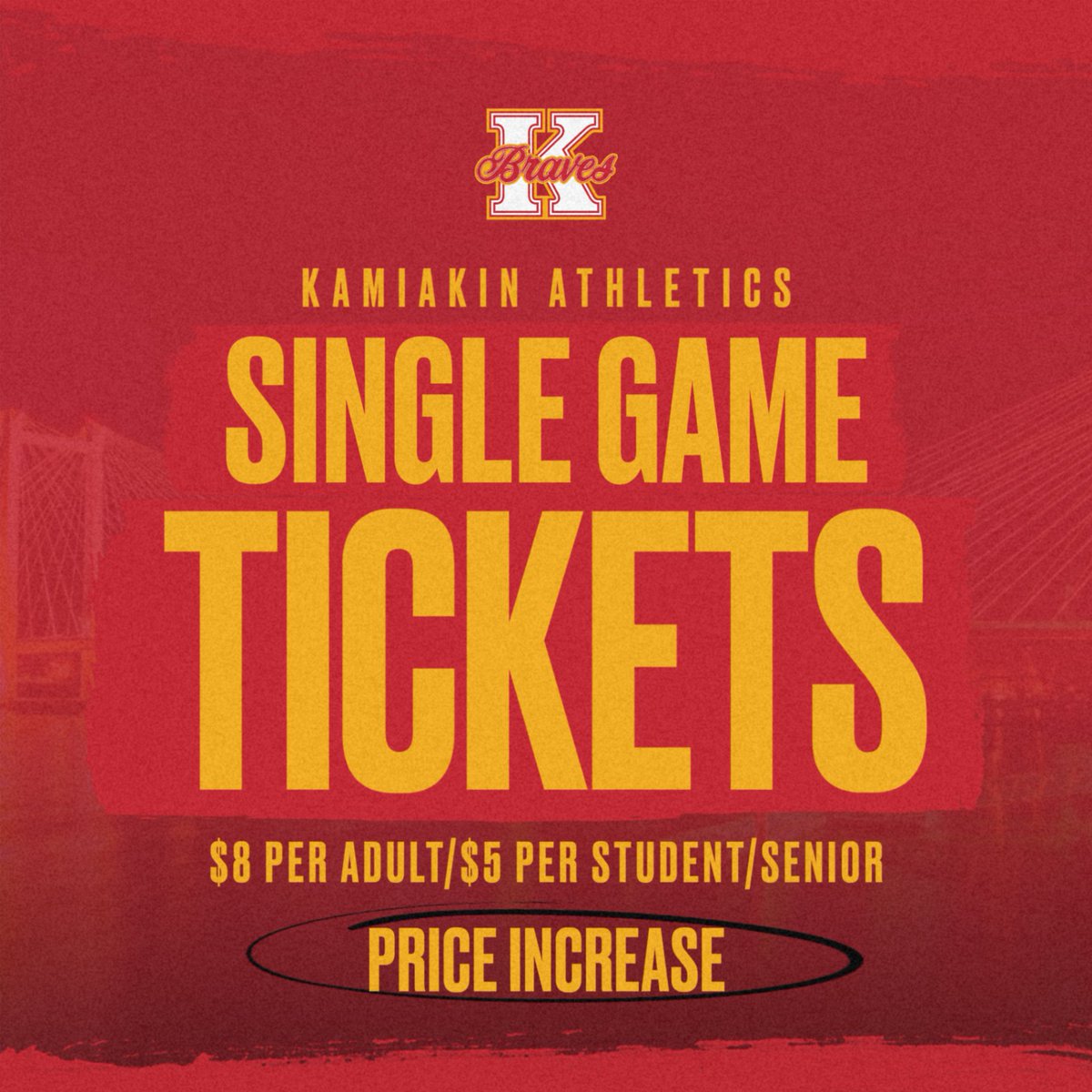 ALERT! Ticket prices have increased for the 2025-2026 school year. Tickets will now be $8 per adult and $5 per student, senior, and military. Students with ASB card will still get into home games for free. Go Braves!