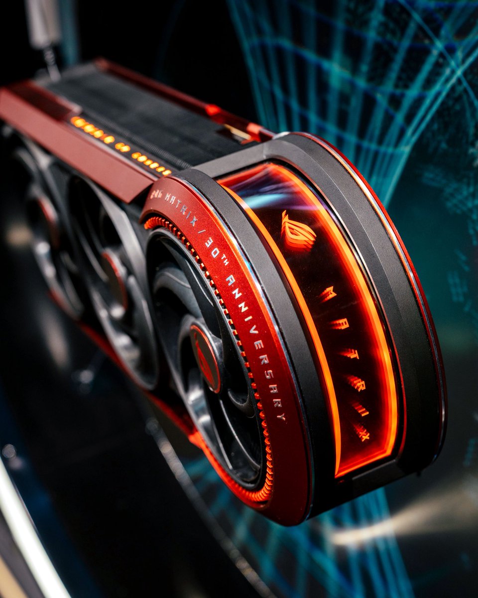 ASUSROGES's tweet photo. 🎉 ¡Celebramos 3 DÉCADAS DE TARJETAS GRÁFICAS ASUS!

Seguimos participando en la historia del gaming con un lanzamiento exclusivo:
la ROG Matrix GeForce RTX 5090 – Edición Limitada 30º Aniversario es una realidad ❤️‍🔥 https://t.co/ww5a6qYqnv

#ROGGamescom2025 #ASUSGraphicsCard30 #UnlockTheROGLab 

[La historia completa la tienes en el hilo] 😏