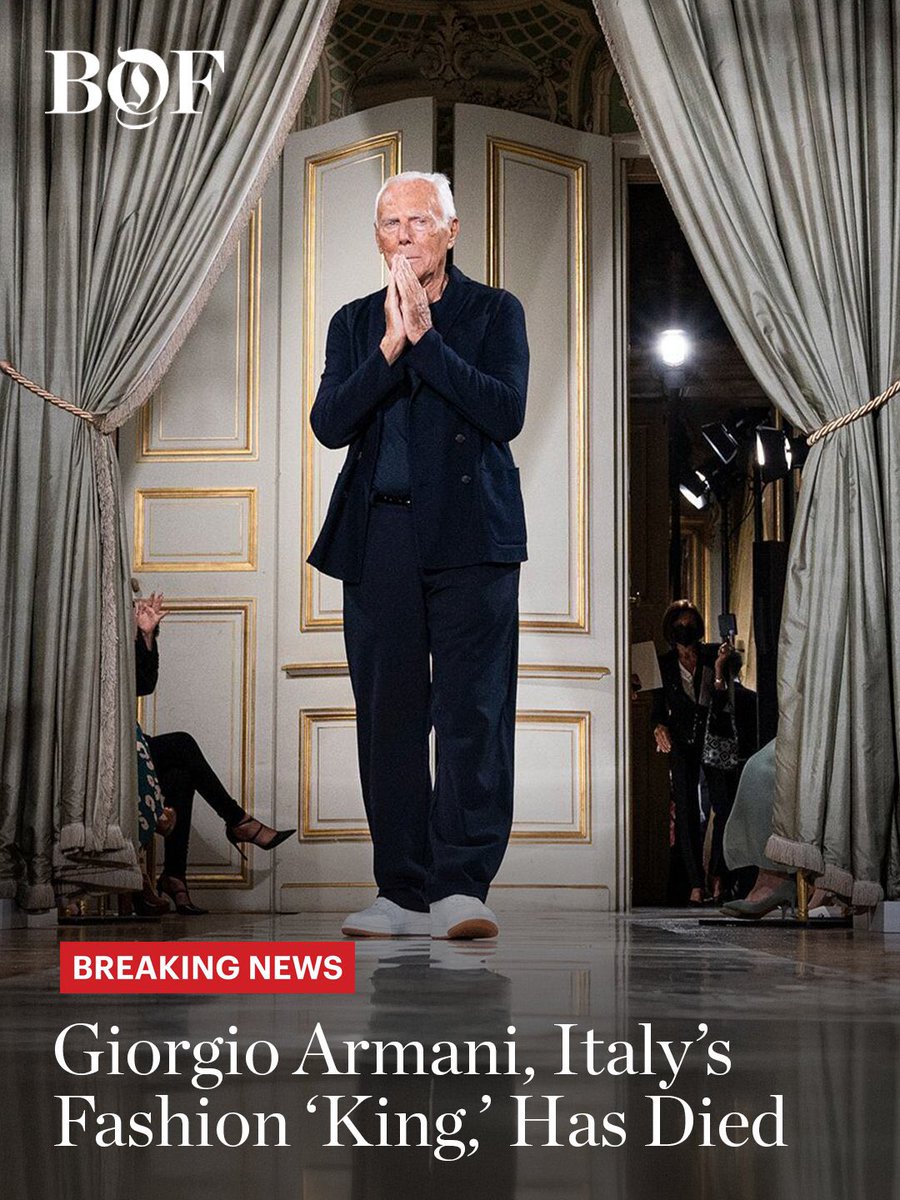 AudacitymediaZa's tweet photo. #RIP #GiorgioArmani 91

"With infinite sorrow, Armani Group has announced the passing of creator, and founder, Giorgio Armani. Fashion has lost its quiet poet, and the world feels a little less elegant without him. storyteller of style, leaving a legacy that will never fade🕊️" https://t.co/NbMWWokHJ5