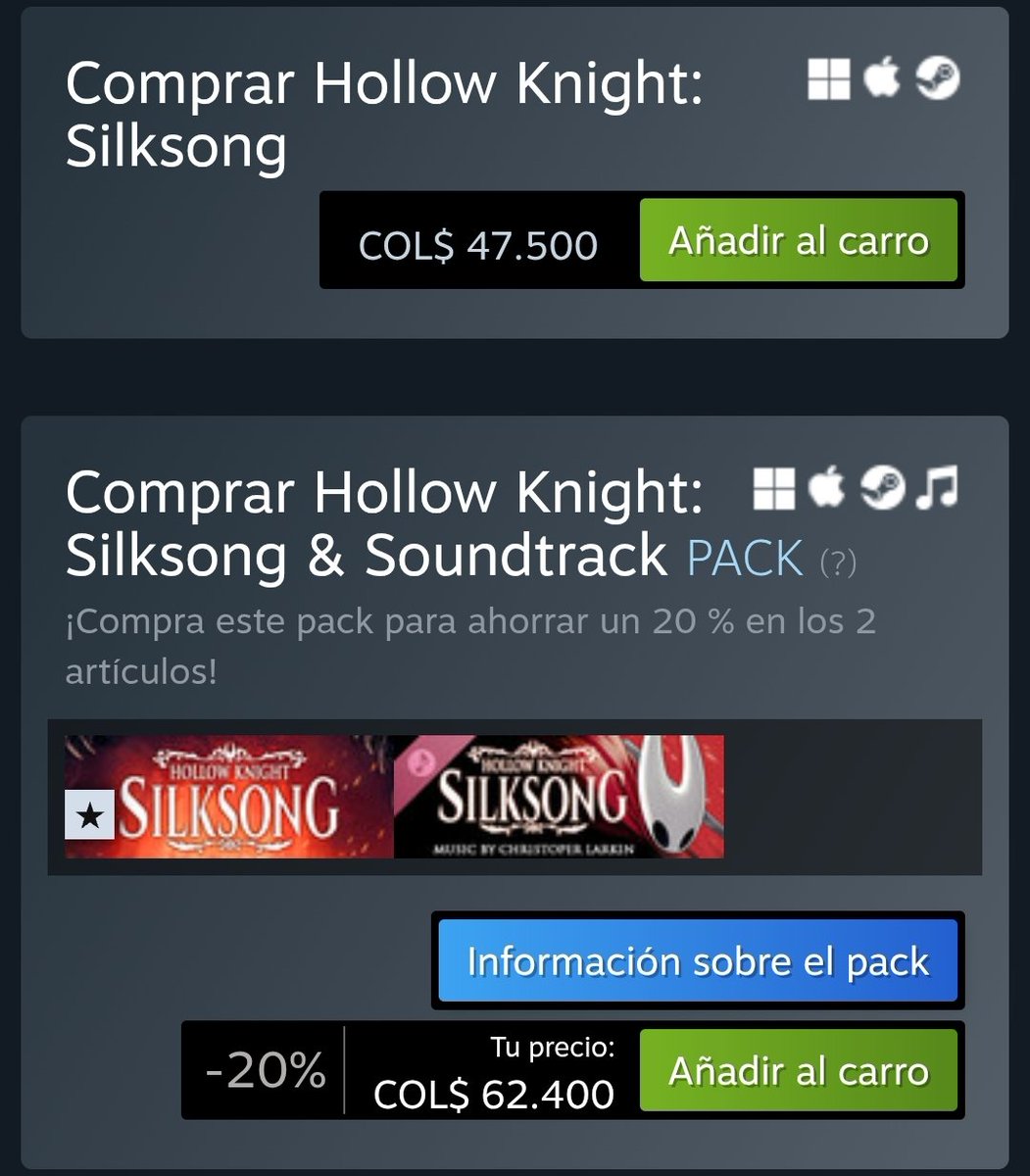 BradinskyVlog's tweet photo. Pero mira ese precio de Silksong, compra segura asi no lo pueda jugar. https://t.co/ek4AU45vVV