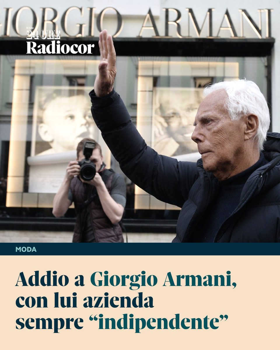 Il Sole 24 ORE Radiocor (@24oreradiocor) on Twitter photo «La Giorgio Armani – si legge in una nota - è una azienda con 50 anni di storia, cresciuta con emozione e con pazienza e ha sempre fatto dell'indipendenza, di pensiero e azione, il proprio segno distintivo». Clicca qui: tinyurl.com/mt6t9nub
#GiorgioArmani #moda #Radiocor «La Giorgio Armani – si legge in una nota - è una azienda con 50 anni di storia, cresciuta con emozione e con pazienza e ha sempre fatto dell'indipendenza, di pensiero e azione, il proprio segno distintivo». Clicca qui: tinyurl.com/mt6t9nub
#GiorgioArmani #moda #Radiocor