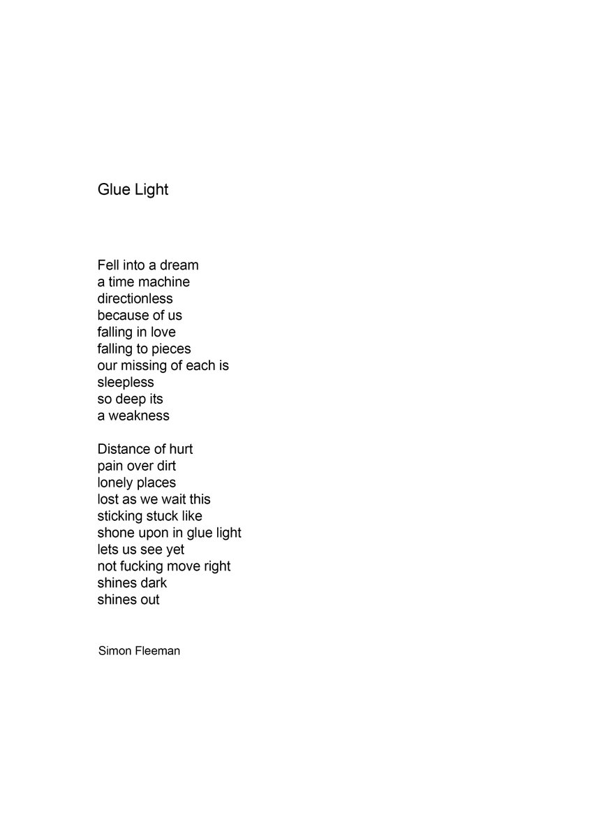 SimonFleeman1's tweet photo. Glue Light

Simon Fleeman

#poem #PoemADay #writing #WritingCommunity #writinglife #poetrylovers #poetsoftwitter #writersoftwitter #poet #poetrycommunity #Writer #loneliness #childhood #lonely #relationship #MentalHealthAwareness #painful #MentalHealth #love https://t.co/kVfDSIRCtI