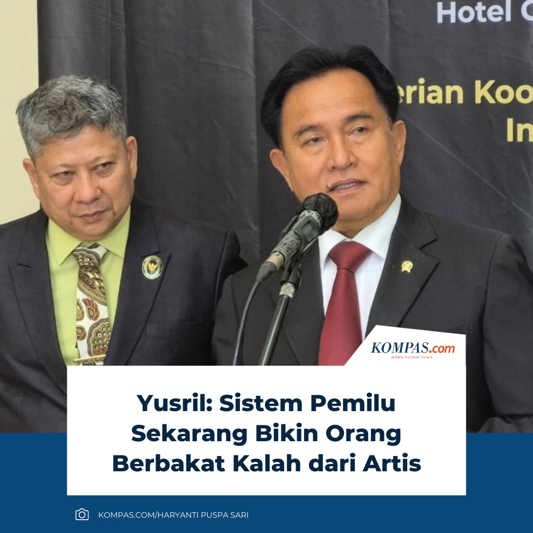 kompascom's tweet photo. "Sistem sekarang ini membuat orang yang berbakat politik tidak bisa tampil ke permukaan, maka diisi oleh para selebritas, diisi oleh artis, dan kita lihat ada kritik terhadap kualitas anggota DPR sekarang ini, dan pemerintah menyadari hal itu," ungkap Menteri Koordinator (Menko) bidang Hukum, HAM, Imigrasi, dan Pemasyarakatan RI Yusril Ihza Mahendra.

Klik untuk baca: https://t.co/mn7zpfTlGH

| #Yusril #Pemilu #Artis