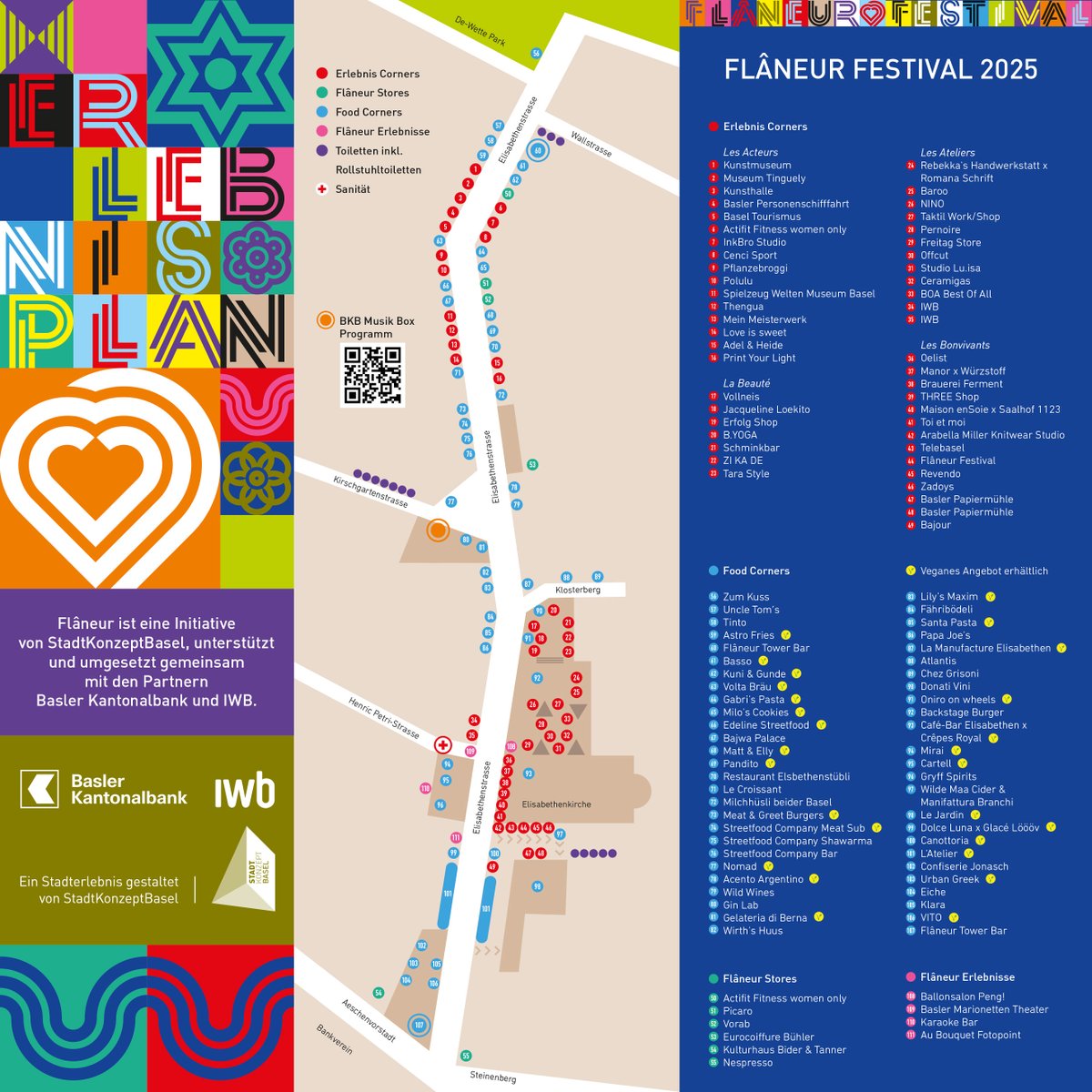 FlaneurBasel's tweet photo. 📍 Der Flâneur Erlebnisplan 2025 ist da!
120+ Partner, 4 Erlebniswelten, 40 FoodCorners &amp; die «BKB Musik Box» machen die Elisabethenstrasse zum Stadtfestival.
🎉🌮🎶 Jetzt entdecken &amp; Lieblingsspots merken:
👉 https://t.co/eiLKeJZ0Nw
#FlaneurBasel #Basel #Festival https://t.co/1bEQQvogF5
