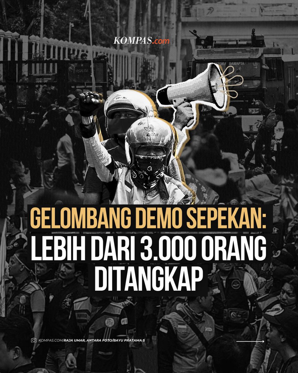 Dalam rentang 25–31 Agustus 2025, gelombang demo terjadi di puluhan kota Indonesia. Data YLBHI-LBH mencatat 3.337 orang ditangkap, 1.042 orang terluka, dan 10 orang meninggal dunia.

Hingga awal September, polisi menetapkan sedikitnya 189 tersangka, mulai dari aktivis, admin