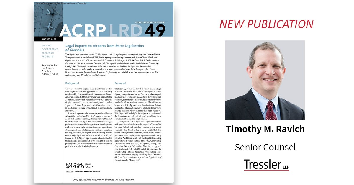 Tressler is proud to announce the latest publication by aviation attorney Timothy M. Ravich in the ACRP Legal Research Digest 49. This publication is sponsored by <a href="/FAANews/">The FAA ✈️</a> as part of the Airport Cooperative Research Program (ACRP) managed by <a href="/theNASEM/">National Academies</a>. 

bit.ly/3VwdgOX