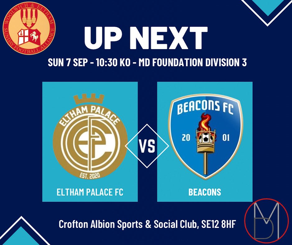 We return to league action this Sunday away to <a href="/ElthamPalaceFC/">Eltham Palace F.C.</a>.  

#upthebeacs