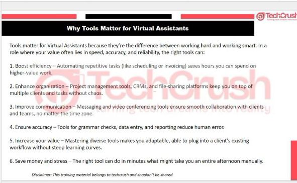 desmoy3199's tweet image. I just wrapped up the #TechcrushOneMonthRecap challenge. 
I started unsure, but now I’m more confident as a Virtual Assistant. I’ve learned how to manage projects, communicate better, and stay organized. 
My biggest win? Staying consistent 💪 #VA #Tech4Africa @TechCrushHQ