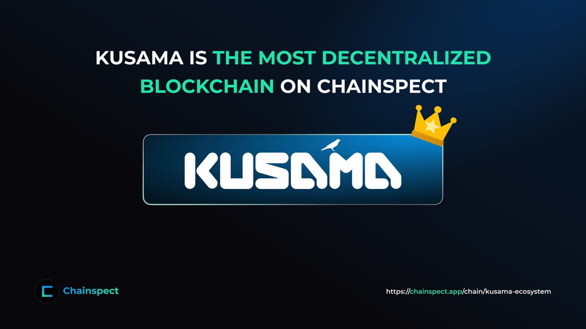 👑 <a href="/kusamanetwork/">kusama</a> ranks #1 in decentralization on Chainspect

With a Nakamoto Coefficient of 282, Kusama sets the highest bar for resilience — no other network comes close

When it's about security and censorship resistance, Kusama leads the pack 🔥

📊 chainspect.app/dashboard/dece…