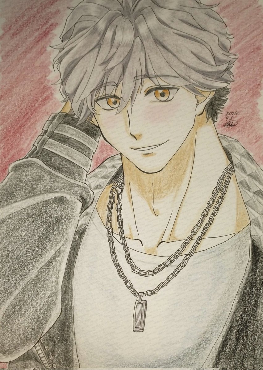 #阿形松之助Bday
#カメンズFA
#アナログ絵

思えばリリース前のカフェでオーダールーレットで、真っ先におにぎり勧めて来たのが兄貴だったね……
世話焼きでイカれた兄貴が大好きだ！
また来年もどこかで祝えたらいいね。
誕生日おめでとう✨🎁🎂🎉✨