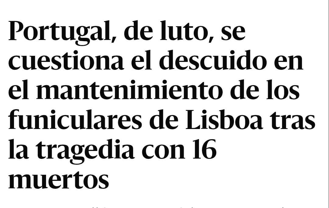 🇵🇹 | El mantenimiento del funicular accidentado en Lisboa fue privatizado en 2022. Lo gestionaba la empresa privada MAIN. 

El liberalismo es esto: reducir costes para sacar el máximo beneficio posible. A costa de lo que sea. También de vidas humanas.
