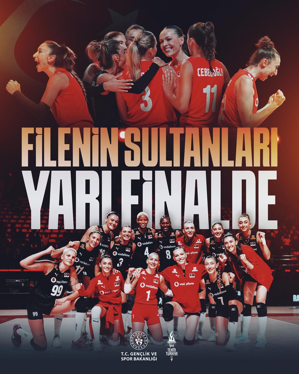 💫Filenin Sultanları tarih yazıyor!

FIVB Dünya Şampiyonası’nda mücadele eden A Millî Kadın Voleybol Takımımız, çeyrek finalde  ABD'yi 25-14, 22-25, 25-14 ve 25-23'lük setlerle 3-1 yenerek tarihimizde ilk defa yarı finale yükseldi. 🏐✨

📅Voleybolcularımız, yarı finalde