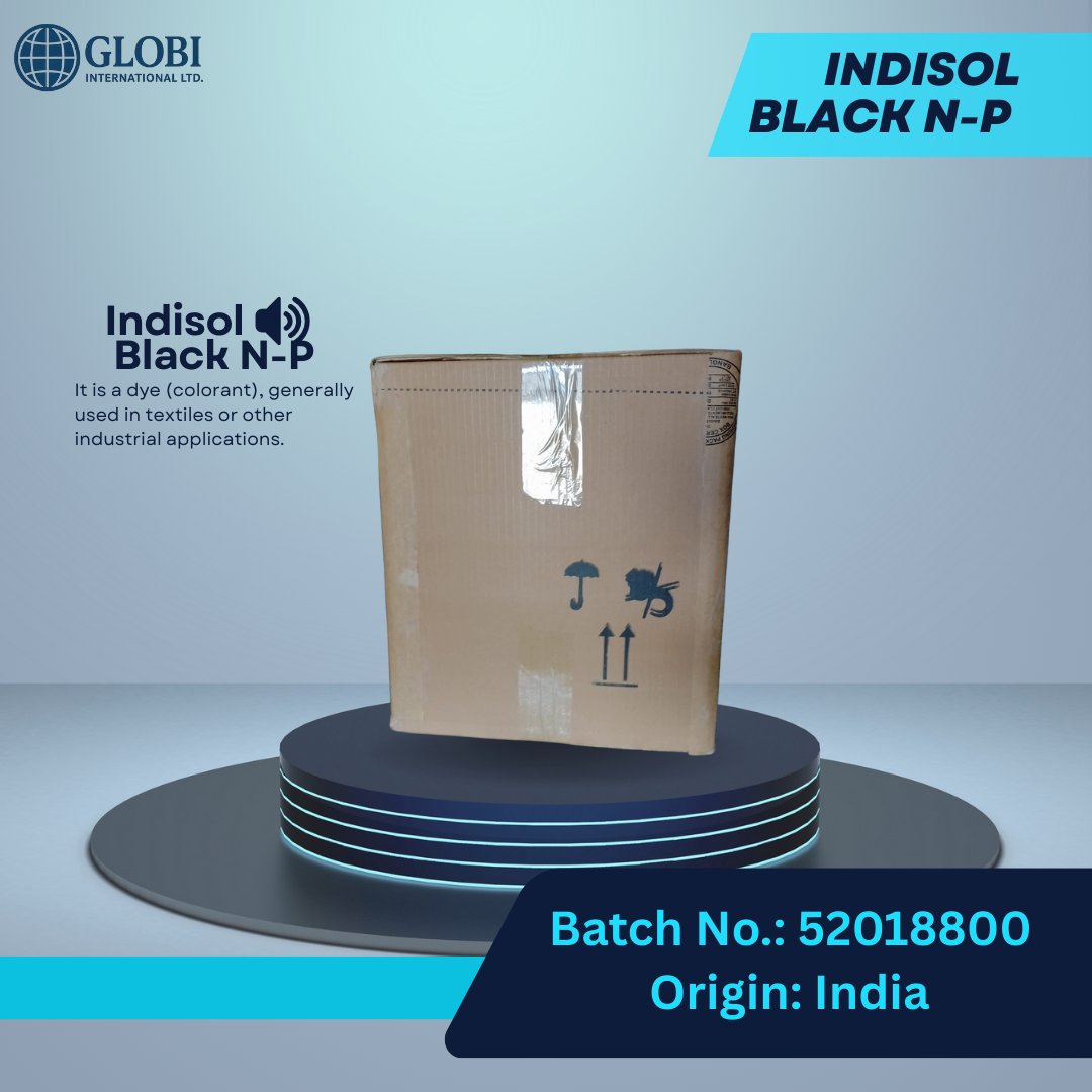 GlobiinterLtd's tweet image. Globi International Ltd. presents:
 INDISOL BLACK N-P 
A trusted dye (colorant) widely used in textiles &amp;amp; industrial applications.
Reliable Quality | Origin: India
Batch No.: 52018800
Visit Now:globiinternational.com
#Textiles #Dyes #IndustrialSolutions #Globi