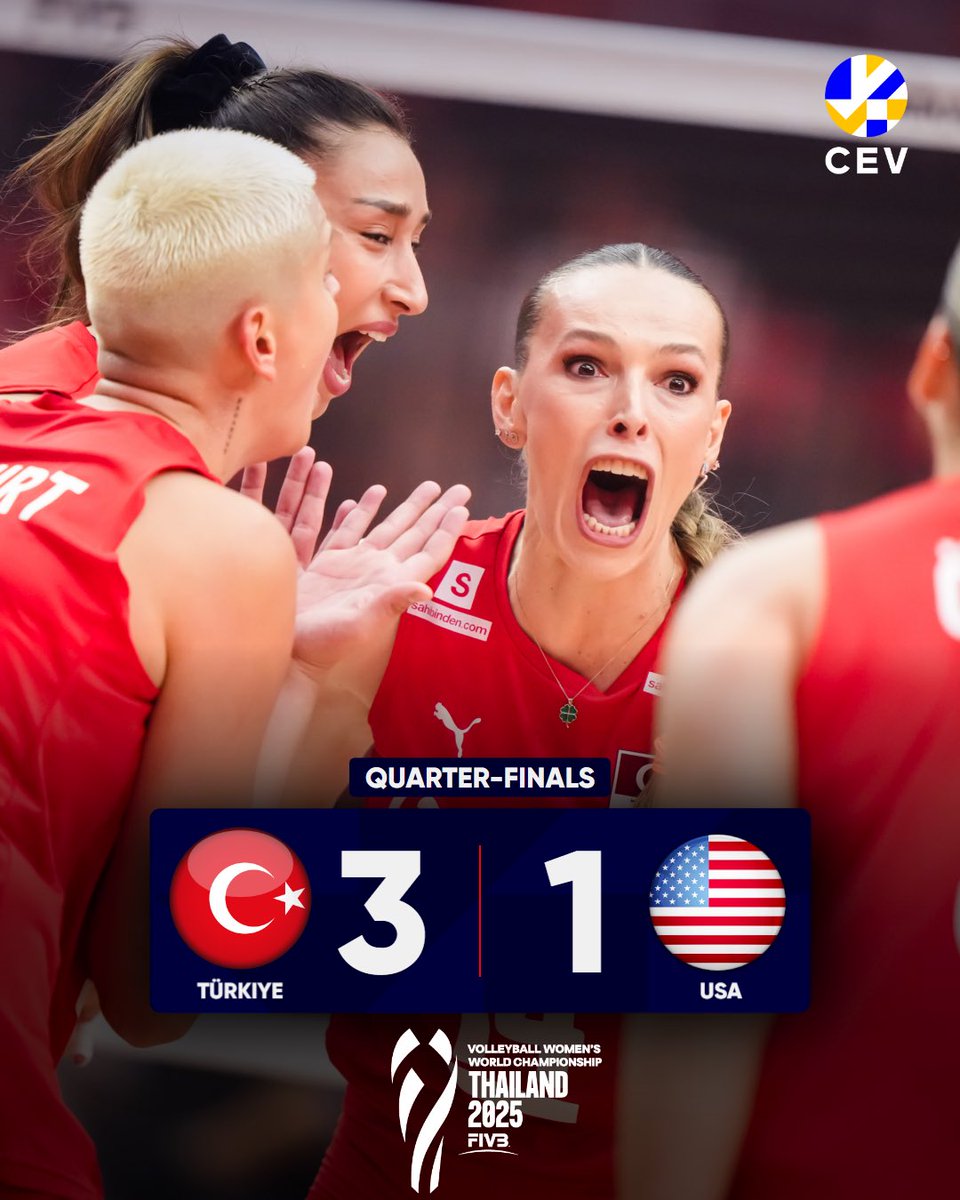 🇹🇷 Türkiye are in the SEMIFINALS!!! 🔥🏐
The Sultans of the Net overpowered 🇺🇸 USA in a 3-1 victory at the FIVB #WWCH 2025 Quarterfinal! 💪✨

That’s 3 wins in a row against the USA! 🚀
Who was your standout player in this match? 🤔

📸 <a href="/volleyballworld/">Volleyball World</a>
#WWCH2025 #Volleyball #CEV