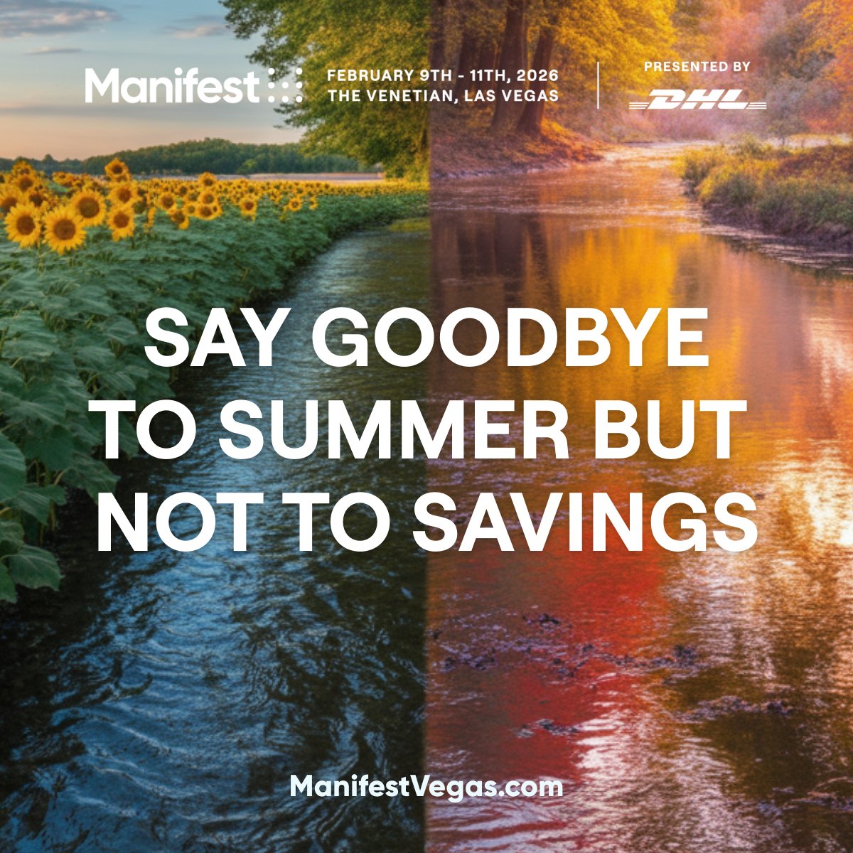 ManifestFOL's tweet photo. 🏖️ Goodbye Summer. 👋Hello Savings! As the season of sunshine wraps up, the season of savings is here till 9/12 when prices increase to attend #ManifestVegas Don't miss being at the global destination for #supplychain &amp; #logistics innovation. 
Tickets HERE https://t.co/a4xTmsVGx9 https://t.co/wbCrBzwtje