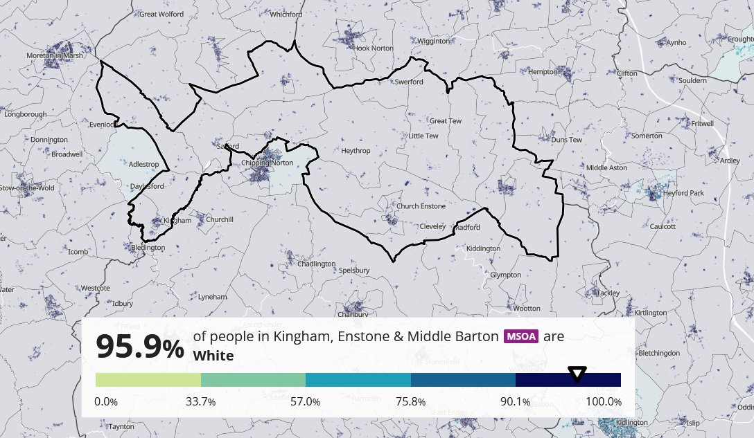 Jamie, pull up the ONS ethnicity data map on where she lives.